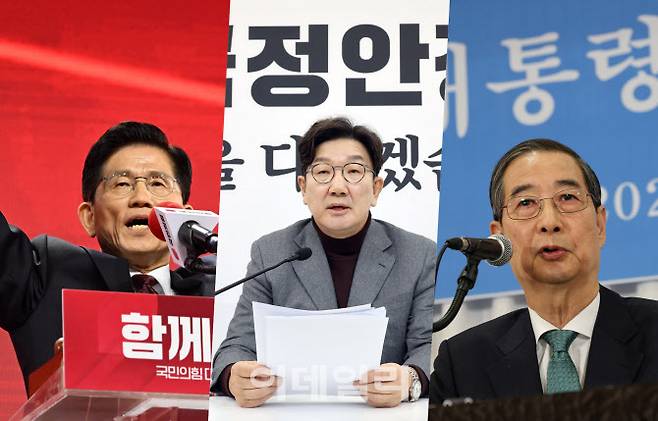 왼쪽부터 김문수 국민의힘 대선 후보, 권성동 원내대표, 한덕수 무소속 대선 예비 후보(사진 = 이데일리)