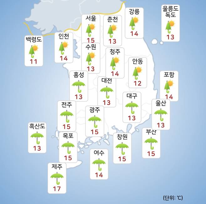 ⓒ기상청: 오늘(9일) 오전 전국날씨