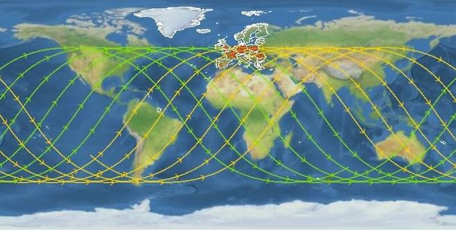 코스모스 482호의 ‘210x9800㎞’ 타원형 궤도 경로. EU SST 제공