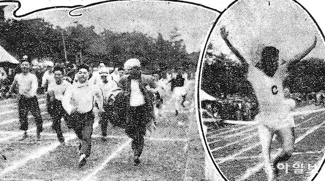 재동경 유학생 운동회. 1925년 5월 8일자 동아일보 2면. 사진 옆에 곡선을 넣어 시선을 집중시키는 편집을 했네요.