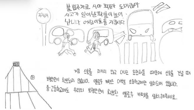 아동들이 아동 안전 관련 원하는 정책을 직접 그림으로 표현한 내용. 사진 초록우산