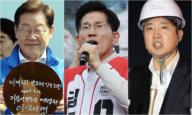 제21대 대선 선거운동 시작한 이재명 더불어민주당 후보, 김문수 국민의힘 후보, 이준석 개혁신당 후보. 김경호 선임기자 jijae@hani.co.kr, 윤운식 선임기자 yws@hani.co.kr, 개혁신당 제공