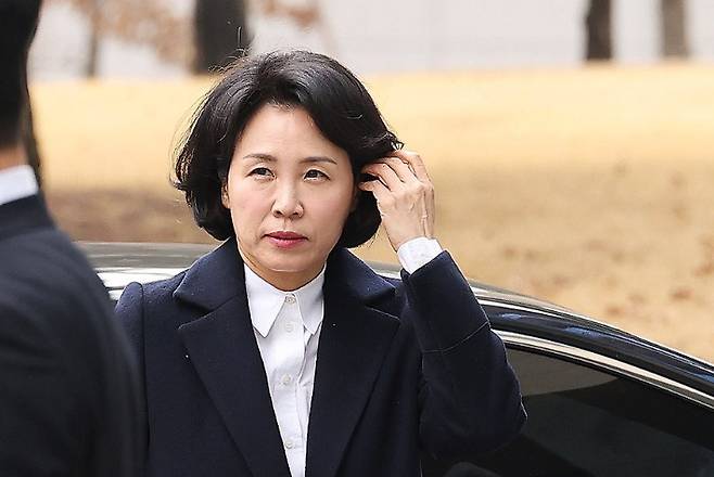 이재명 대표 배우자 김혜경 씨가 지난 3월 18일 경기도 수원시 수원고등법원에서 열린 항소심 첫 공판에 출석하는 모습. 연합뉴스