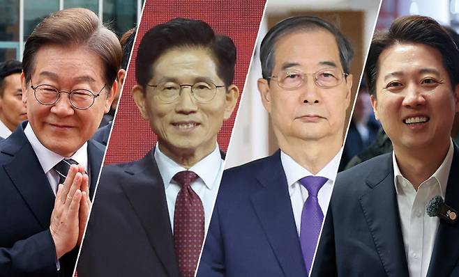 왼쪽부터 이재명 더불어민주당 대선후보, 김문수 국민의힘 대선후보, 한덕수 무소속 대선후보, 이준석 개혁신당 대선후보 ⓒ시사저널 임준선·박은숙·총리실 제공·연합뉴스