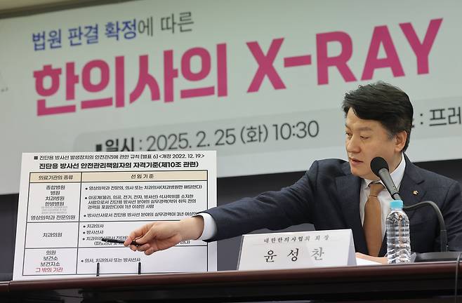 지난 2월 25일 서울 중구 프레스센터에서 대한한의사협회 윤성찬 회장이 한의사의 엑스레이 사용 선언 기자회견을 하고 있다./연합뉴스