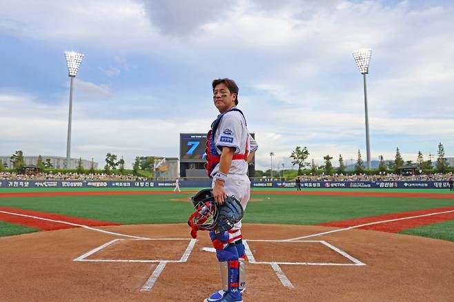 포항 야구장에서의 강민호. 삼성 제공