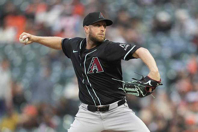 ▲ 애리조나 선발로 샌프란시스코 타선에 맞선 메릴 켈리 ⓒ연합뉴스/AP