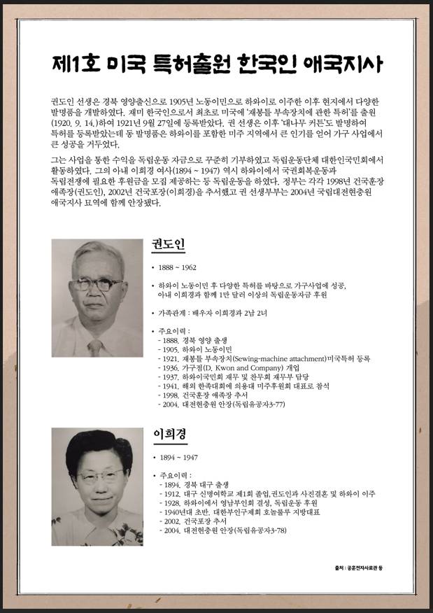 미국에서 처음 특허 출원한 한국인으로 밝혀진 권도인 선생과 부인 이희경 여샤. /사진제공=특허청