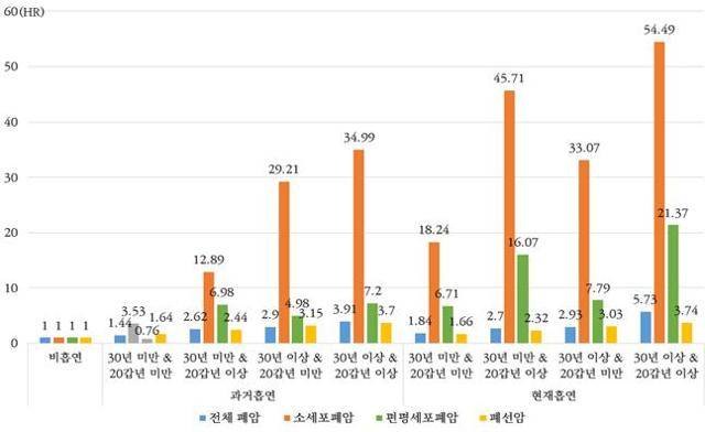 흡연력에 따른 폐암 발생 위험도. 국민건강보험공단 제공