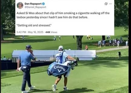 김시우가 지난 16일 PGA 챔피언십 1라운드 도중 담배를 피우며 걸어가고 있다. SNS 캡처