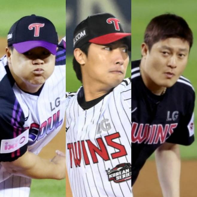 왼쪽부터 LG 장현식, 이정용, 김강률. /사진=김진경 대기자, OSEN 제공