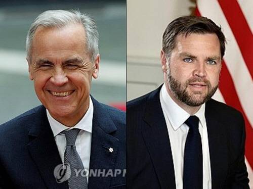 마크 카니 캐나다 총리(왼쪽)와 제이디 밴스 미국 부통령. 로이터·EPA 연합뉴스