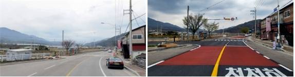 마을 주민 보호 구간 지정 전(왼쪽)후 비교. 국토교통부