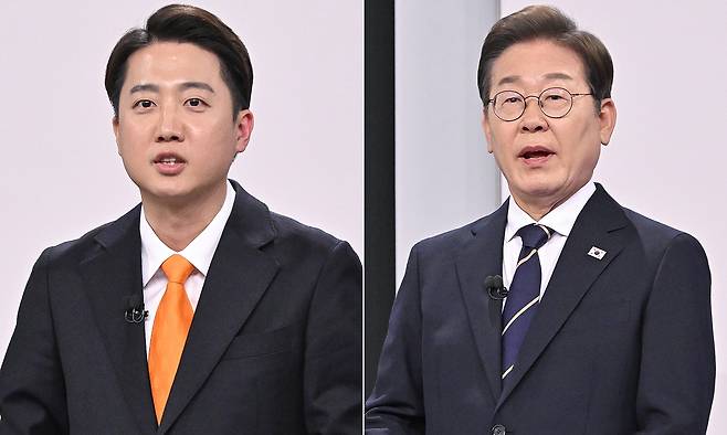 개혁신당 이준석 대선후보(왼쪽), 더불어민주당 이재명 대선후보. 연합뉴스