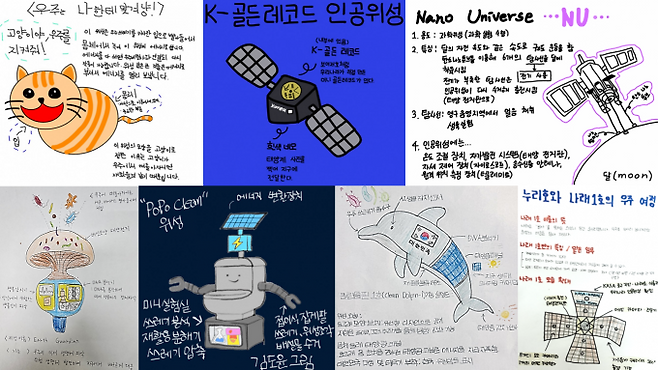 누리호에 실을 나만의 위성을 그려본 어린이 우주 기자단. 어린이과학동아 제공