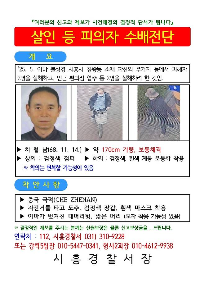 차철남의 공개수배전단. 경기 시흥경찰서 제공