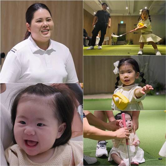 박인비의 24개월 첫째 딸 인서에 이어 생후 180일 둘째 딸 연서까지, '인연자매'가 타고난 '골퍼 DNA'를 제대로 뽐낸다. /사진='슈퍼맨이 돌아왔다' 제공