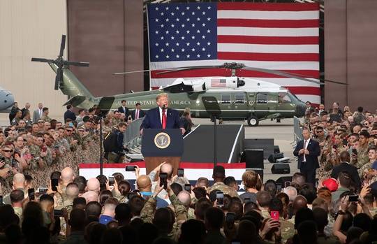 도널드 트럼프 미국 대통령이 2019년 방한 당시 경기 평택 주한미군 오산 공군기지에서 연설을 하고 있다.(사진/뉴시스)