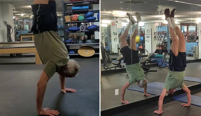 물구나무를 선 폴 버드라인의 모습. /기네스월드레코드