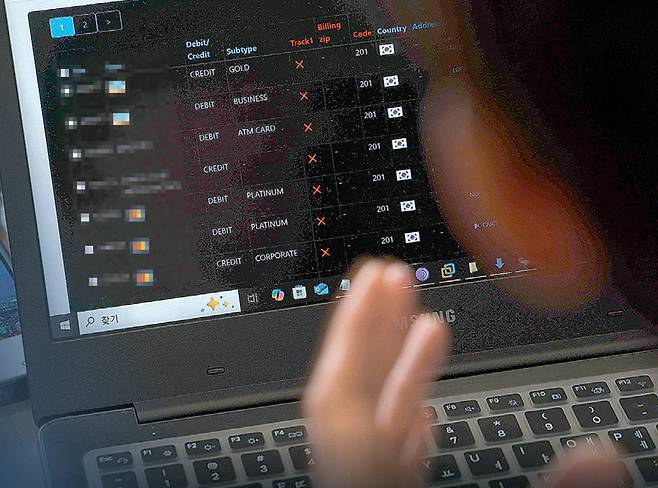 15일 동아일보 취재팀이 보안 전문기업 안랩 전문가들과 다크웹 실태를 확인하는 모습. 여기서는 한국인의 신용카드 정보가 건당 15달러(약 2만 원)에 거래되고 있다. 변영욱 기자 cut@donga.com