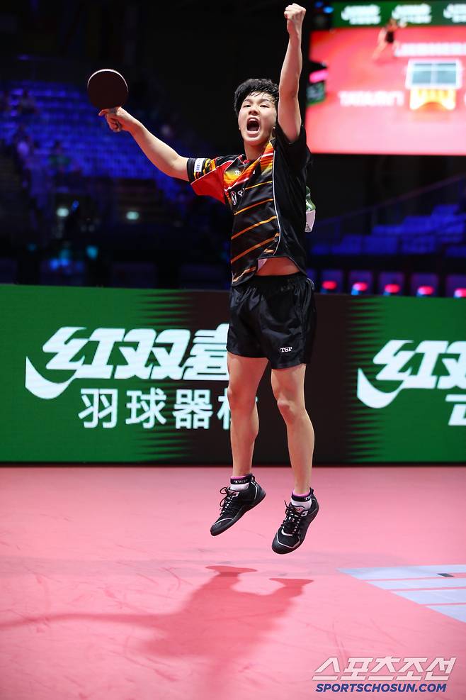 안재현이 2019년 부다페스트세계탁구선수권 남자단식 4강에 오른 순간, 당시 이 생생한 사진을 찍은 고 안성호 기자는 선수보다 더 기뻐했다. 사진제공=월간탁구