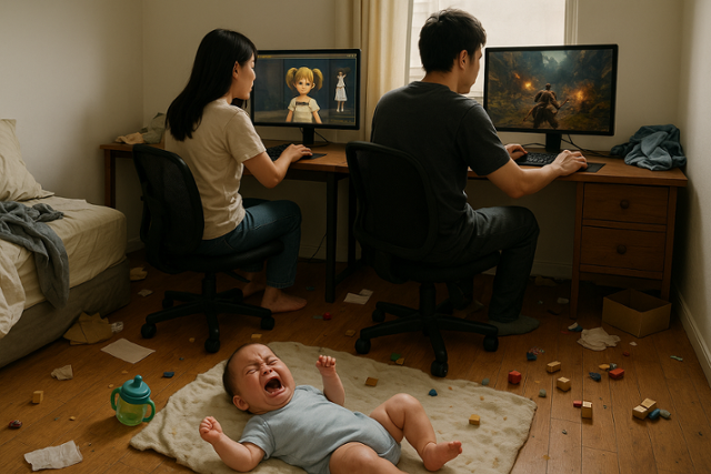 부부가 아이를 방치하고 게임에 몰두하는 아동학대 사건은 국내서 심심치 않게 보도된다. 챗GPT 생성 이미지