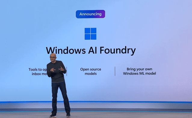 마이크로소프트는 개발자 PC에서도 AI 개발 전 과정을 처리할 수 있는 '윈도 AI 파운드리'를 선보였다. (사진=마이크로소프트 빌드 2025 영상 캡처)