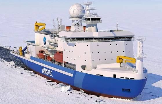 북극 탐사용으로 2026년 취항하는 일본의 미라이2 쇄빙선 조감도. 사진 아사히신문