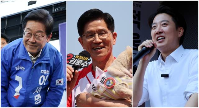 왼쪽부터 더불어민주당 이재명 후보, 국민의힘 김문수 후보, 개혁신당 이준석 후보. 연합뉴스