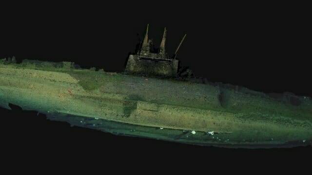 유인 잠수정의 디지털 사진 촬영과 소나 데이터 등을 기반으로 복원된 USS F-1 모습 (사진= Zoe Daheron, Woods Hole Oceanographic)