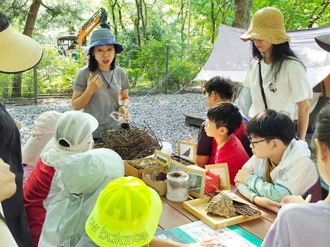 지난해 실시된 캠핑숲 프로그램에서 새 둥지에 대해 배우는 아이들ⓒ관악구 제공