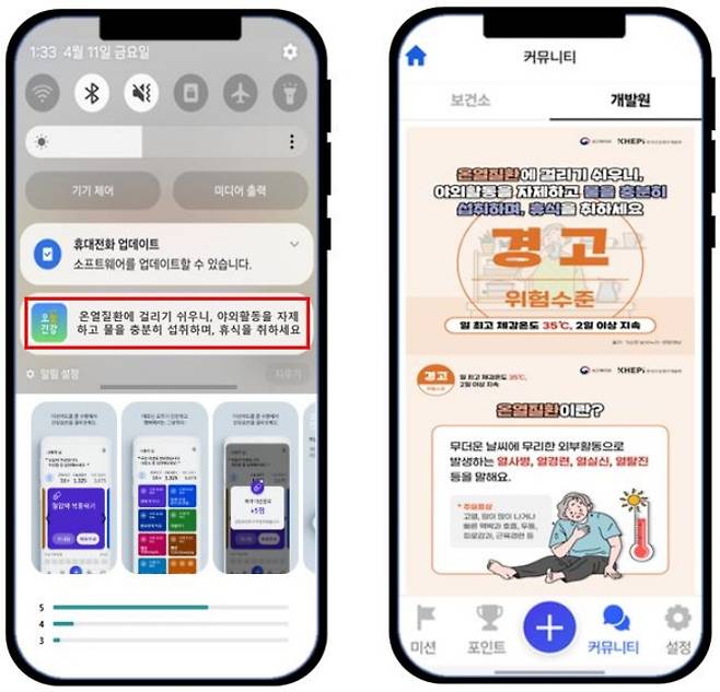 '오늘건강' 앱 폭염 대응 서비스 (자료=보건복지부)
