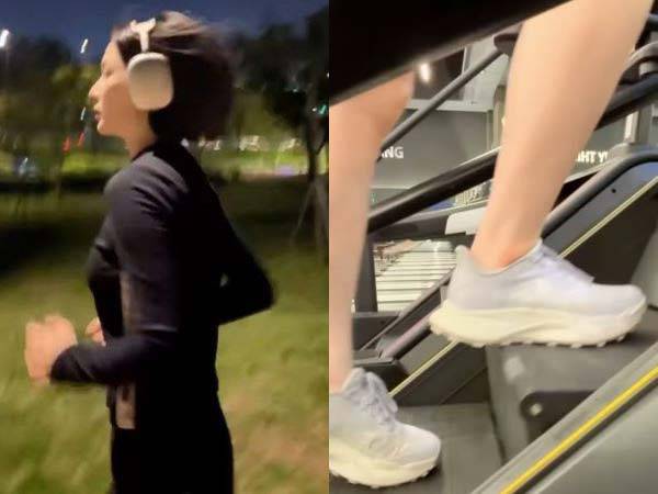 율희가 러닝을 하고(왼) 천국의 계단을 타는 모습(오)./사진=율희 인스타그램 캡처