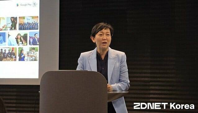 캐런 티오(Karen Teo) 구글 아시아태평양지역(APAC) 플랫폼·디바이스 파트너십 부사장이 28일 ‘구글 창구 프로그램 7기 미디어 라운드 테이블’에서 말하고 있다.