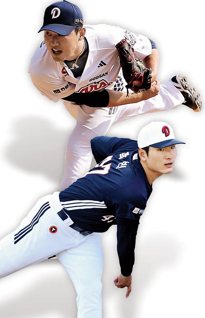 두산 홍건희(위)와 곽빈. 두산 베어스 제공