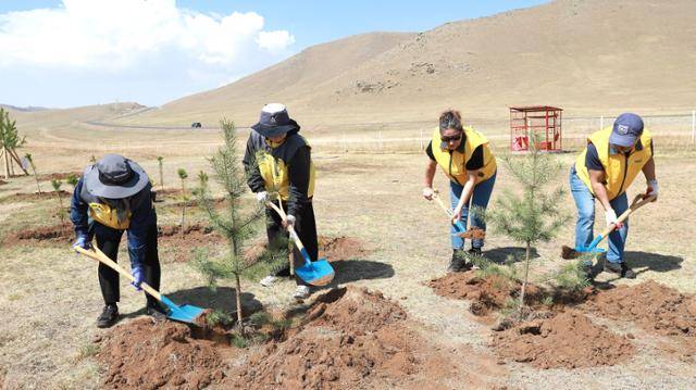 몽골 태를지 국립공원 내 이마트 단독 부지에 나무를 심는 모습