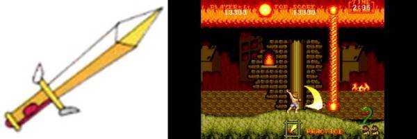 이것이 바로 대검이다! 원거리 슈팅 게임인 마계촌을 근거리 액션 게임으로 바꿔주는, 장르를 바꿔주는 무기 아이템이다!