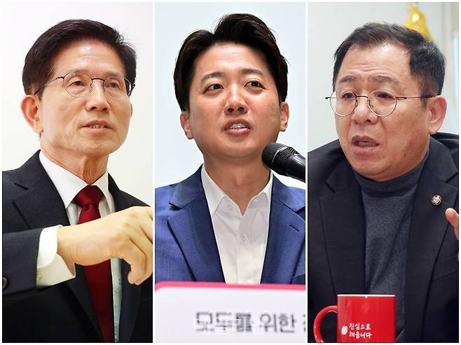김문수 국민의힘 대선 후보, 이준석 개혁신당 대선 후보, 이상휘 국민의힘 중앙선거대책위원회 국민사이렌센터장(사진 왼쪽부터) ⓒ데일리안