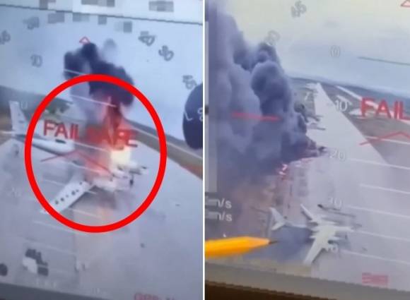 우크라이나 보안국(SBU) 소식통이 1일 공개한 자료에 우크라이나 무인기(드론)가 러시아 공군 기지를 타격하는 장면이 담겨 있다. SBU 제공 영상 캡처