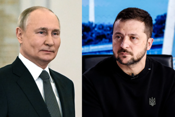 왼쪽부터 블라디미르 푸틴 러시아 대통령, 볼로디미르 젤렌스키 우크라이나 대통령. 자료사진