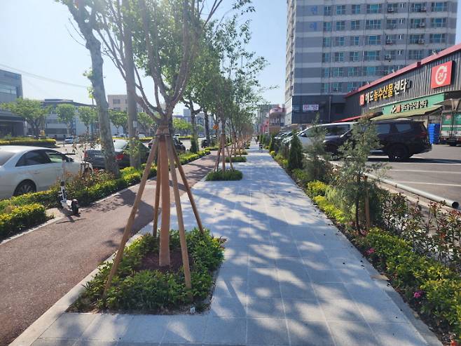 보행자 중심거리로 탈바꿈하고 있는 포스코대로. 포항시 제공
