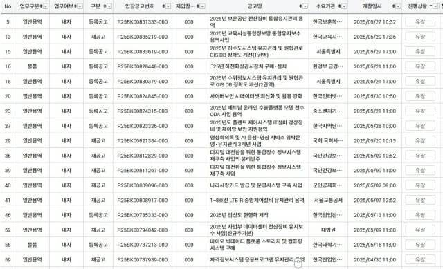 올해 상반기 유찰된 20억원 이상 공공SW 사업(이미지=나라장터)