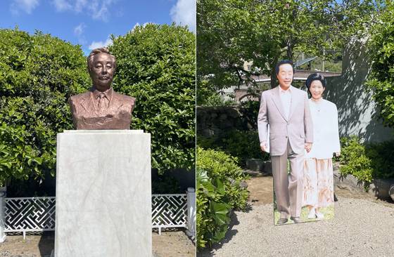 김영삼 전 대통령 생가 내 김영삼 전 대통령 동상(왼쪽)과 내외 등신대. 한영혜 기자