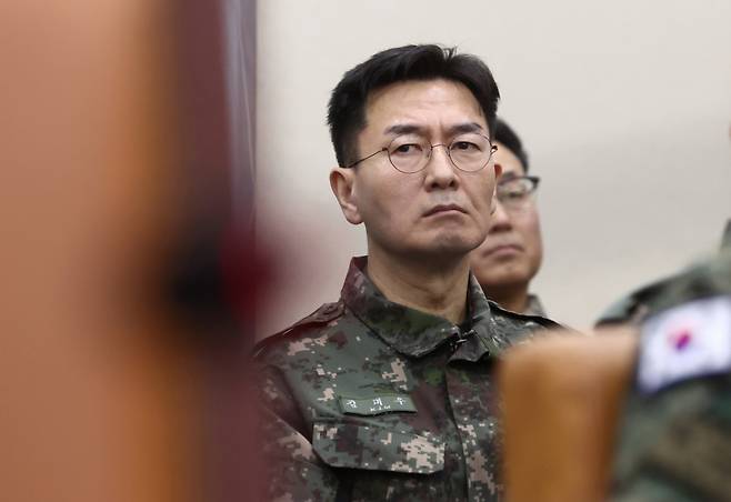 김대우 방첩사 수사단장이 지난해 12월10일 오전 서울 여의도 국회 국방위원회에서 열린 계엄 관련 긴급 현안질의에 출석, 굳은 표정으로 다른 증인들의 증언을 듣고 있다./사진=뉴스1