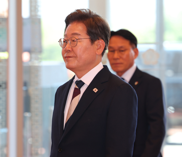 용산 대통령실에 도착한 이재명 대통령. 연합뉴스