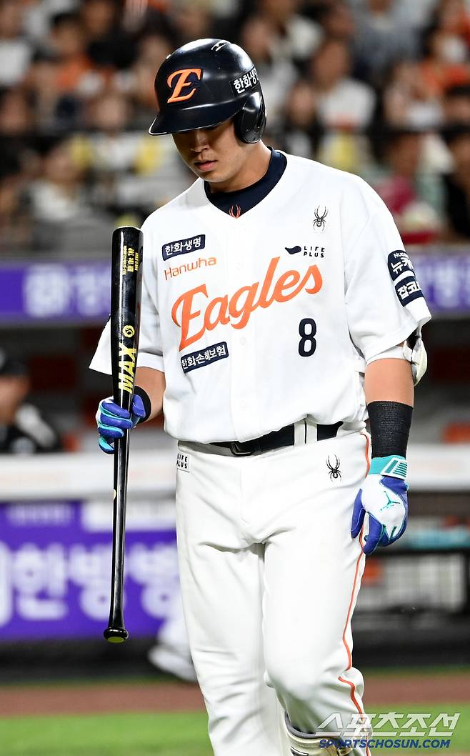 4일 대전 한화생명볼파크에서 열린 KT와 한화의 경기, 6회말 한화 노시환이 KT 오원석에 삼진으로 물러나고 있다. 대전=허상욱 기자wook@sportschosun.com/2025.06.04/