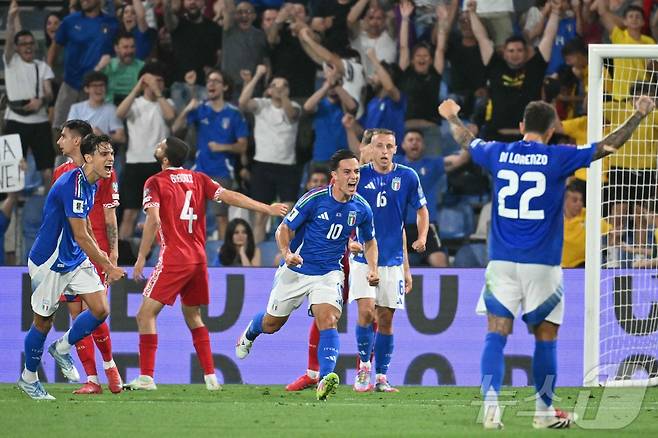 이탈리아는 10일(한국시간) 열린 2026 FIFA 북중미 월드컵 유럽 예선 I조 몰도바와 2차전에서 2-0으로 이겼다. ⓒ AFP=뉴스1