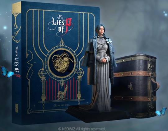 'P의 거짓' 공식 아트북과 소피아 피규어 이미지. 자료 제공 : 네오위즈