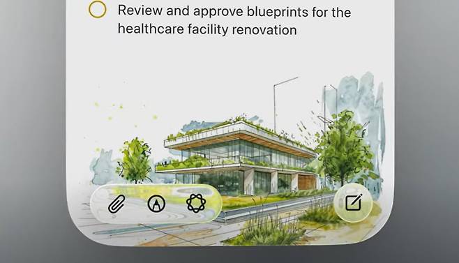 물방울처럼 흐릿하게 뒷배경이 보이는 애플의 사용자 인터페이스(UI) ‘리퀴드 글라스’./애플 동영상 화면