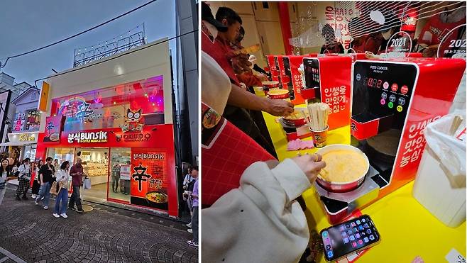 일본 도쿄에서 열리고 있는 '신라면 분식' 팝업 스토어에서도 범일산업의 '한강라면 기계'가 사용되고 있다. 농심은 국내에서는 외국인 관광객이 자주 찾는 명소를 중심으로 ‘너구리의 라면가게’를 운영 중이다. /신영석 대표 제공